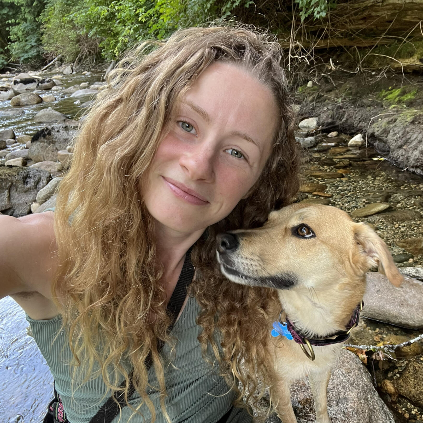 Joy & Biscuit in Chapman Creek on Shíshálh land